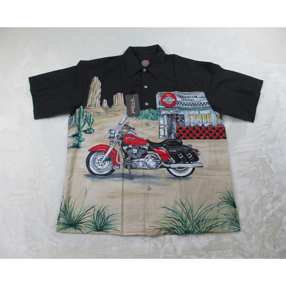 NWT VINTAGE Harley Davidson Tori Richard Shirt Mens Extra Large Black Button Up‎